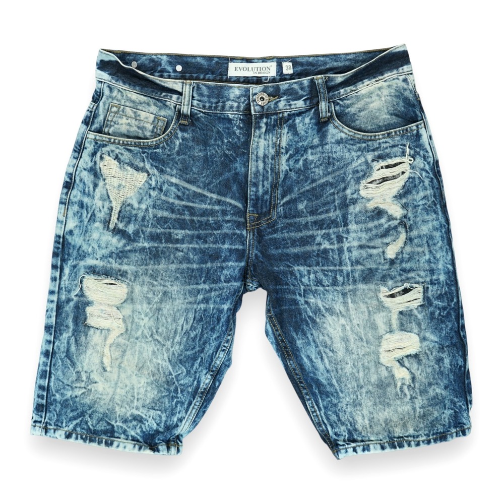 Evolution in Design Men's Denim Shorts Acid‎ Washed Ripped Distressed Size 38